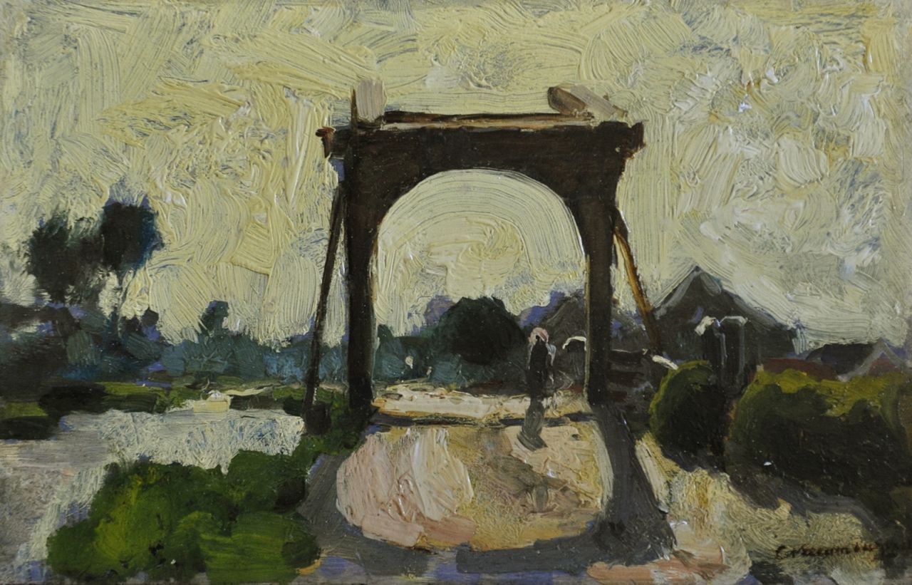 Vreedenburgh C.  | Cornelis Vreedenburgh, Drawbridge in Noorden, oil on panel 16.0 x 24.7 cm, signed l.r. and painted ca. 1902-1906