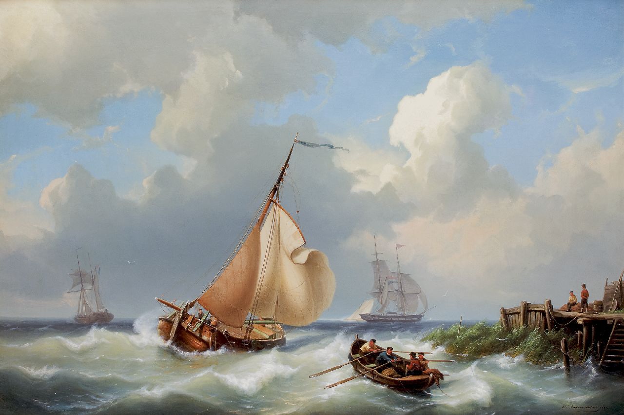 Dommelshuizen C.C.  | Cornelis Christiaan Dommelshuizen | Paintings offered for sale | Sailing vessels off the coast in stormy weather, oil on canvas 56.3 x 83.0 cm, signed l.r. and dated 1861
