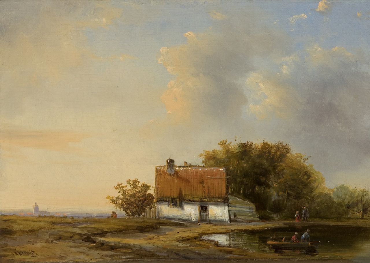 Kiewiet M.A.  | Marinus Albertus Kiewiet, A farm in an extensive landscape, oil on panel 19.1 x 26.2 cm, signed l.l.