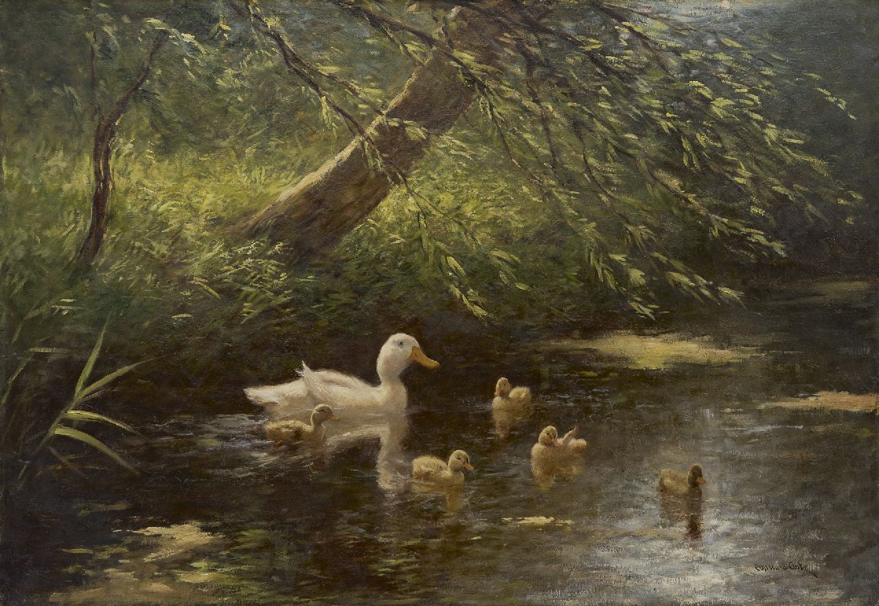 Artz C.D.L.  | 'Constant' David Ludovic Artz, Duck with ducklings in a ditch, oil on canvas 65.4 x 95.4 cm, signed l.r.