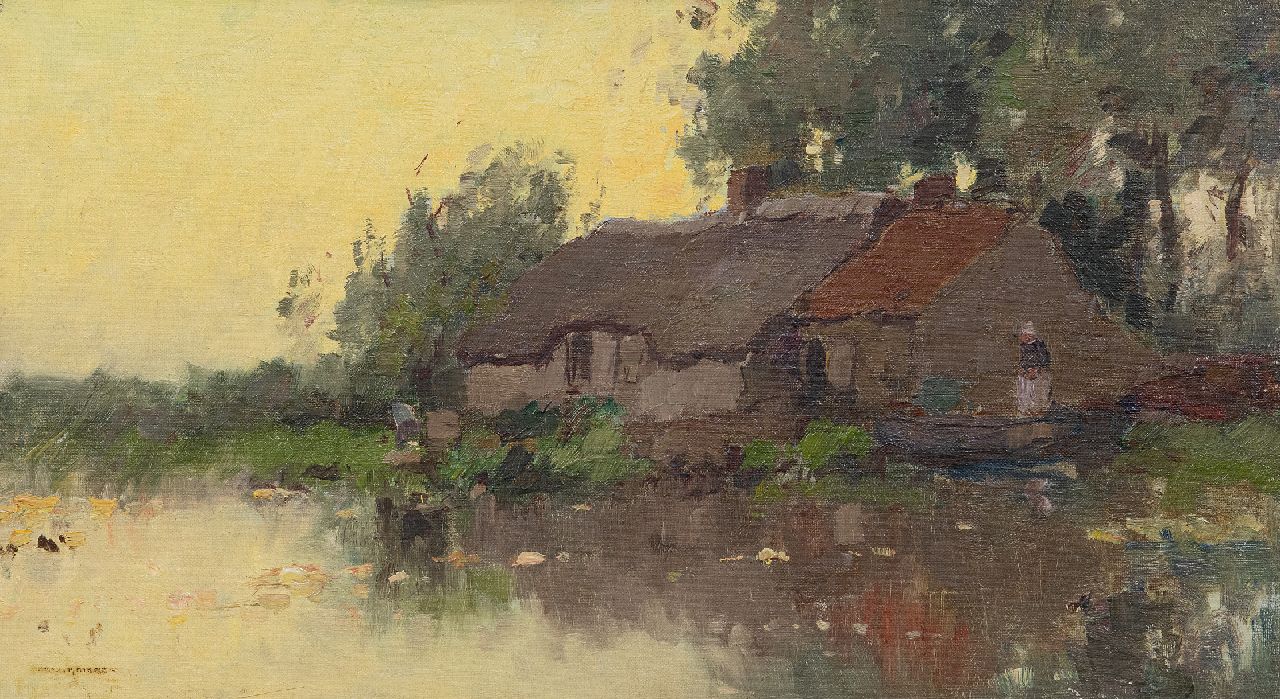 Knikker A.  | Aris Knikker | Paintings offered for sale | Farm at the water's edge, oil on canvas laid down on panel 25.1 x 45.0 cm, signed l.l.