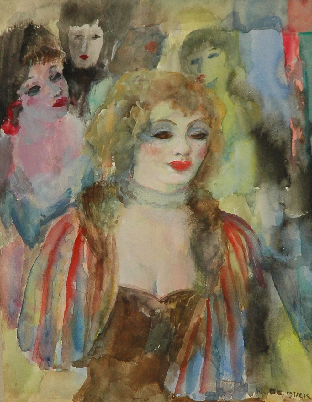 Buck R. de | Raphaël de Buck, Four ladies, watercolour on paper 31.0 x 23.0 cm, signed l.r.