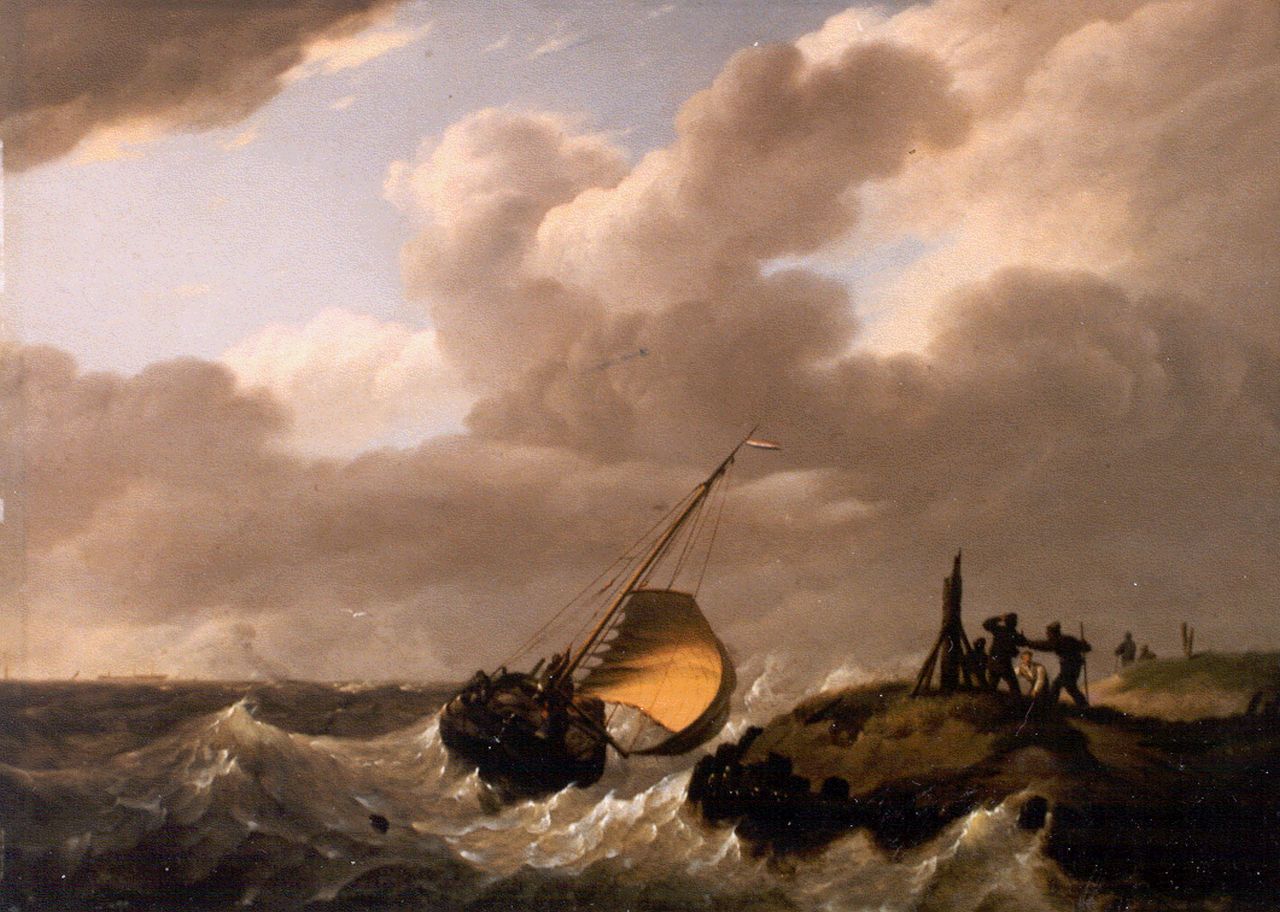 Koekkoek J.H.  | Johannes Hermanus Koekkoek, Zeilschip op woelige zee, oil on panel 30.2 x 41.0 cm, gesigneerd rechtsonder