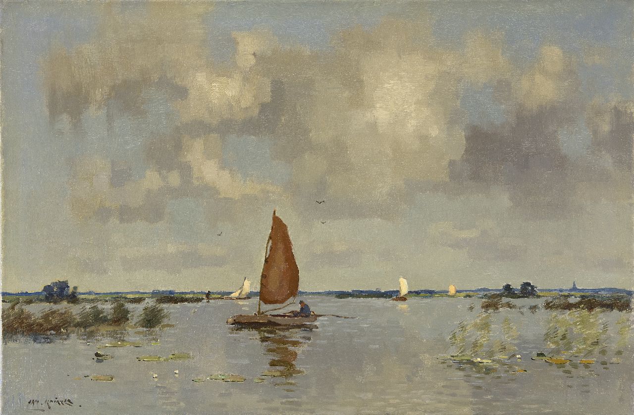 Knikker sr. J.S.  | 'Jan' Simon Knikker sr., A lake with sailing boats, oil on canvas 40.3 x 60.3 cm, signed l.l.