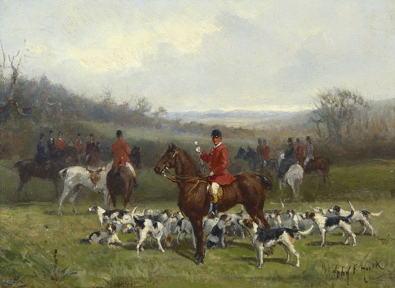 Hulk jr. J.F.  | Johannes Frederik 'John' Hulk jr., Foxhunters in Dorset, oil on panel 15.8 x 21.3 cm, signed l.r.