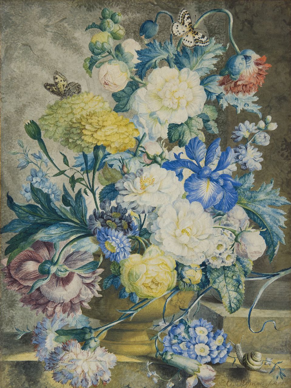 Wijnen O.  | Oswald Wijnen | Watercolours and drawings offered for sale | A flower still life, watercolour on paper 40.6 x 30.1 cm, signed l.r. and dated 1778