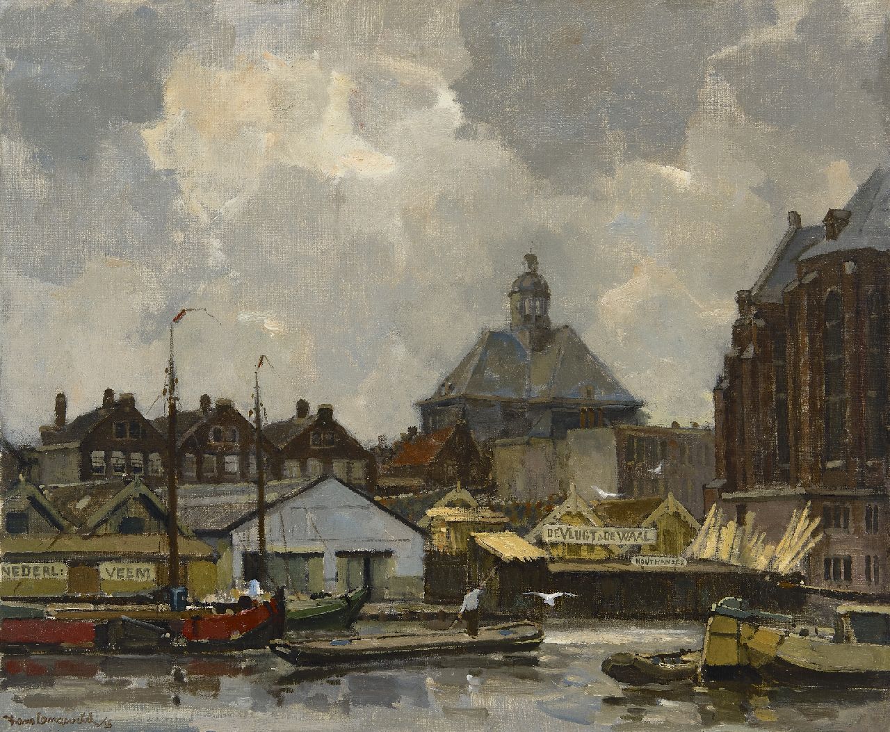 Langeveld F.A.  | Franciscus Arnoldus 'Frans' Langeveld | Paintings offered for sale | A view of the Wittenburgergracht in Amsterdam, with the Oosterkerk, oil on canvas 50.9 x 60.6 cm, signed l.l. and dated '25