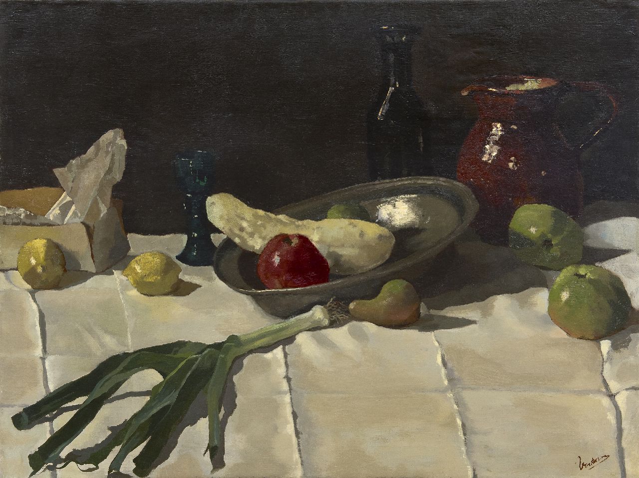 Lucas Verkoren | A still life with a pewter plate, oil on canvas, 75.0 x 100.0 cm, signed l.r.