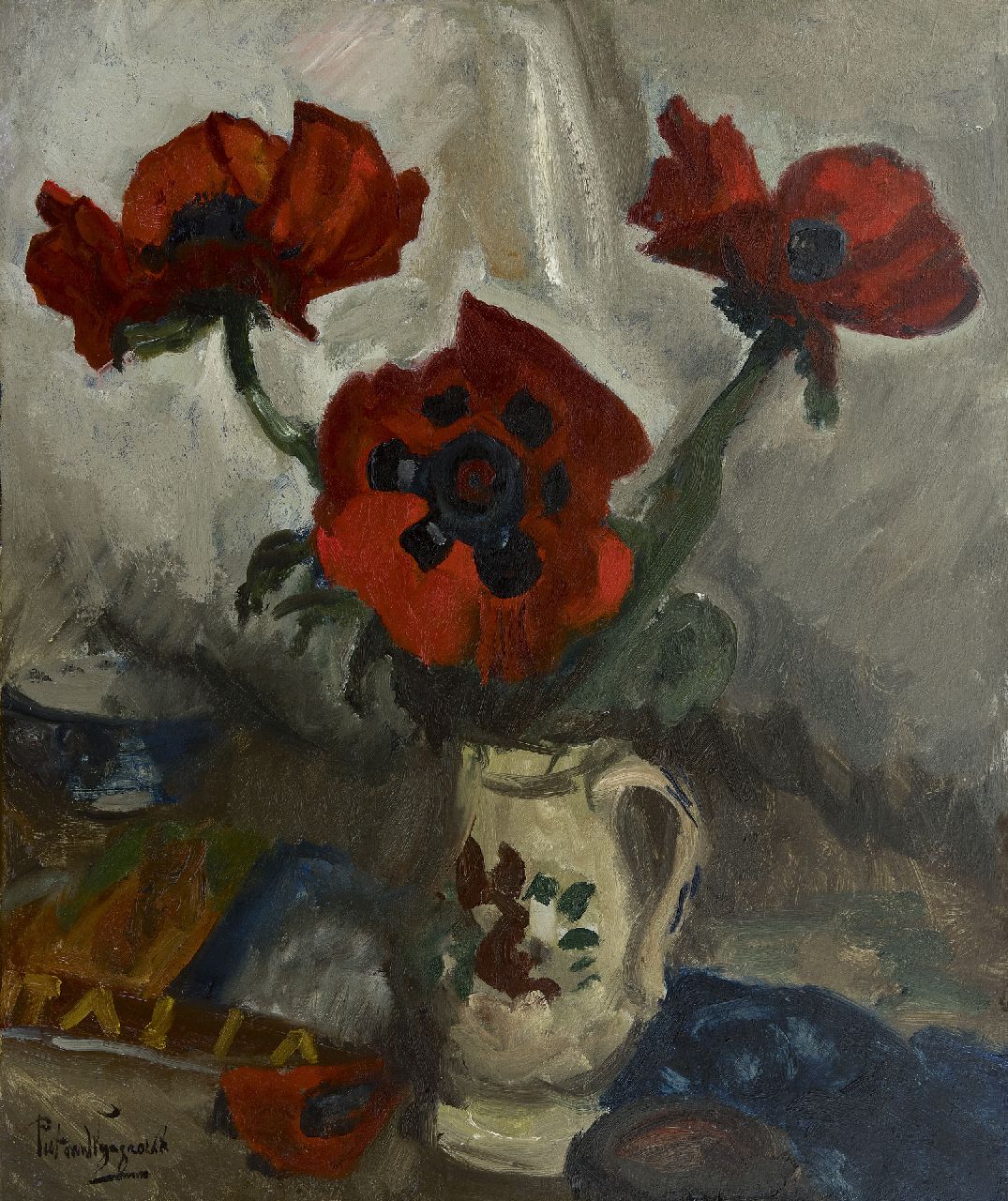 Wijngaerdt P.T. van | Petrus Theodorus 'Piet' van Wijngaerdt, Poppies in a jug, oil on canvas 80.5 x 68.9 cm, signed l.l.