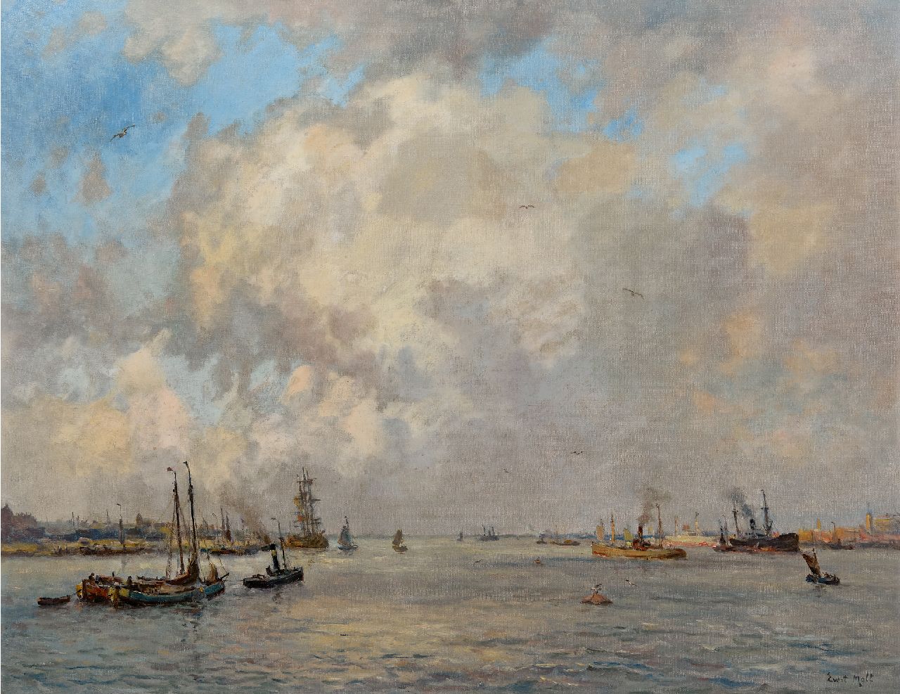 Moll E.  | Evert Moll | Paintings offered for sale | Navigation under a high cloudy sky, oil on canvas 72.2 x 92.7 cm, signed l.r.