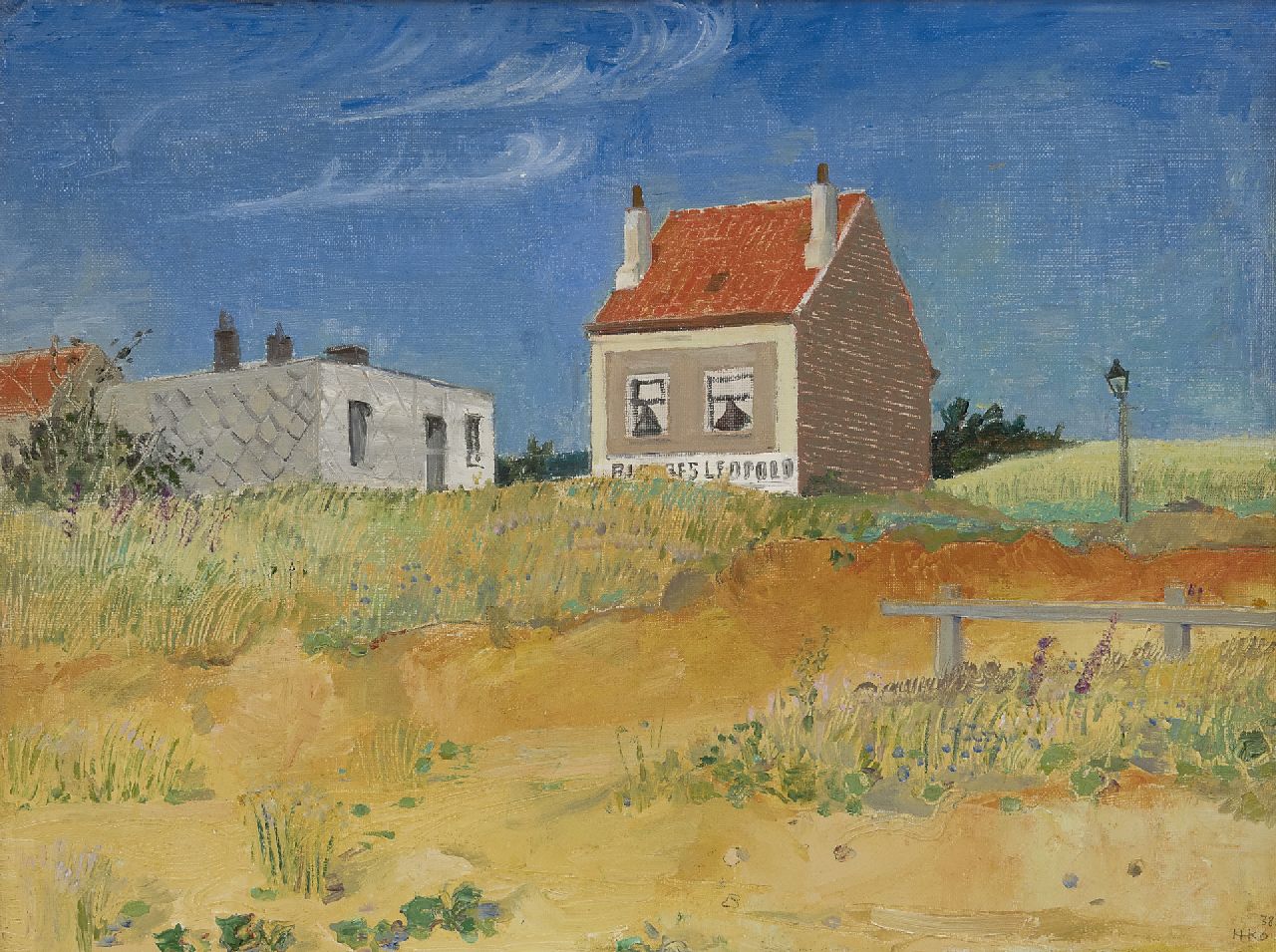 Kamerlingh Onnes H.H.  | 'Harm' Henrick Kamerlingh Onnes, A house near Brussels, oil on canvas laid down on panel 34.4 x 45.5 cm, signed l.r. with monogram and dated '38