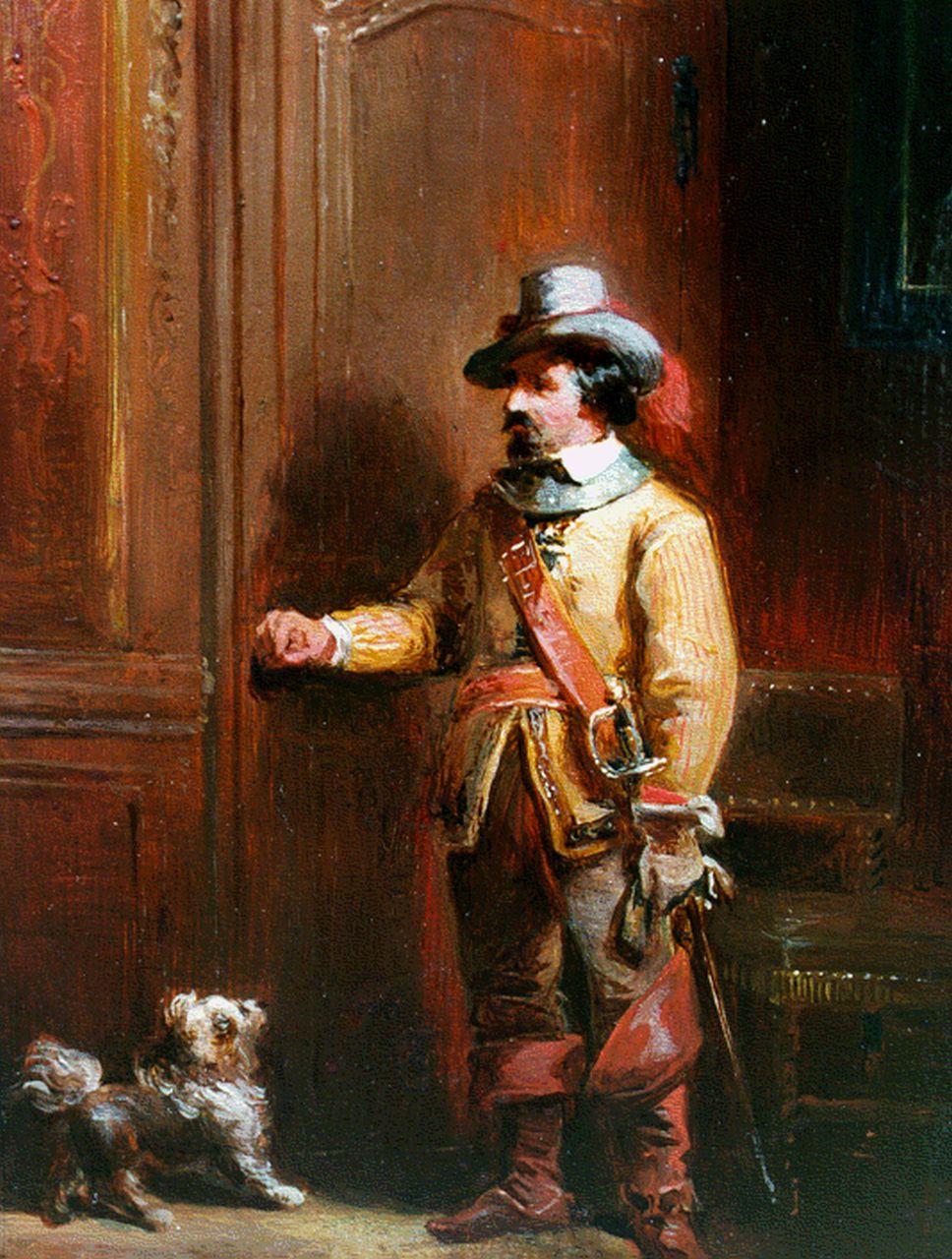 Last J.A.  | Johannes Anthony Last, A gentleman and his dog, oil on panel 12.5 x 9.2 cm, signed l.r.