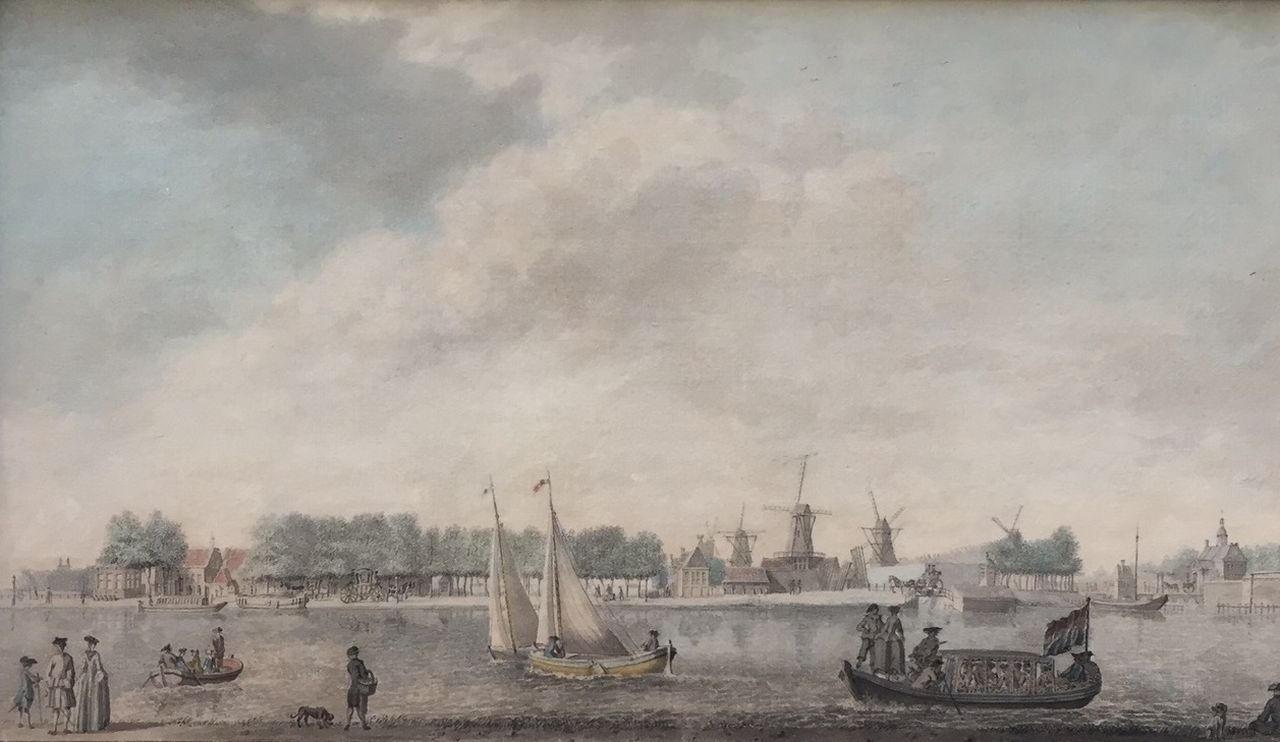 Hollandse School, 18e eeuw   | Hollandse School, 18e eeuw | Watercolours and drawings offered for sale | A view of the Singelgracht, Amsterdam, with the Utrechtse Poort, watercolour on paper 21.7 x 37.0 cm