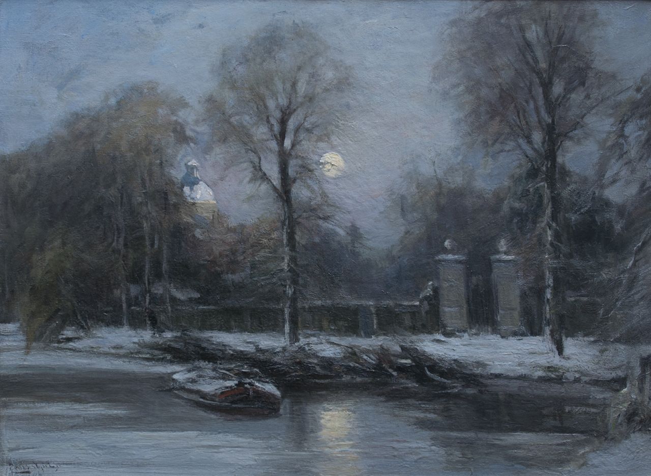 Apol L.F.H.  | Lodewijk Franciscus Hendrik 'Louis' Apol, The gate of Huis ten Bosch, The Hague, in winter, oil on canvas 55.3 x 76.3 cm, signed l.l.