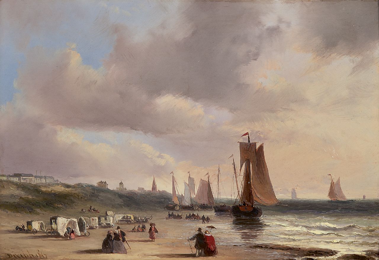 Dreibholtz C.L.W.  | Christiaan Lodewijk Willem Dreibholtz, A beachview at Scheveningen, oil on panel 23.9 x 34.3 cm, signed l.l.