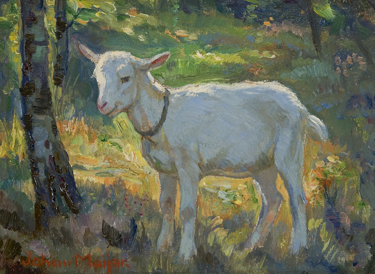 Meijer J.  | Johannes 'Johan' Meijer | Paintings offered for sale | The young goat (not for sale), oil on painter's board 12.4 x 16.5 cm, signed l.l.