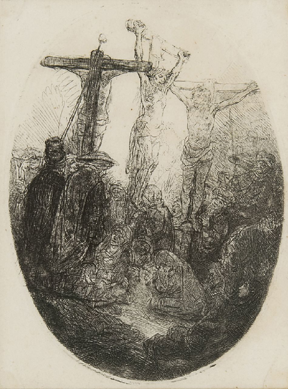 Rembrandt (Rembrandt Harmensz. van Rijn)   | Rembrandt (Rembrandt Harmensz. van Rijn), Christ crucified between the two thieves, etching 13.3 x 10.4 cm