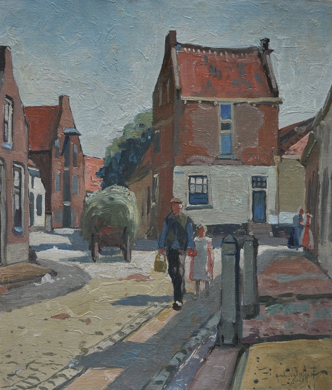 Verleur A.  | Andries Verleur, A street in Nijkerk, oil on painter's board 35.5 x 30.5 cm, signed l.r. and dated 1923