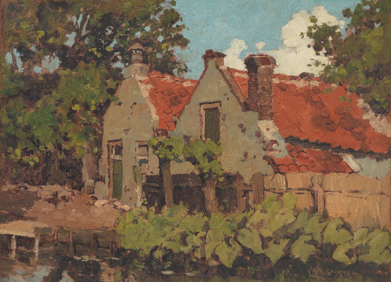 Jan Knikker sr. | Houses near the water, oil on panel, 26.3 x 36.8 cm, signed l.r.