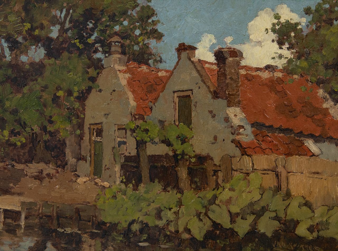 Knikker sr. J.S.  | 'Jan' Simon Knikker sr. | Paintings offered for sale | Houses near the water, oil on panel 26.3 x 36.8 cm, signed l.r.