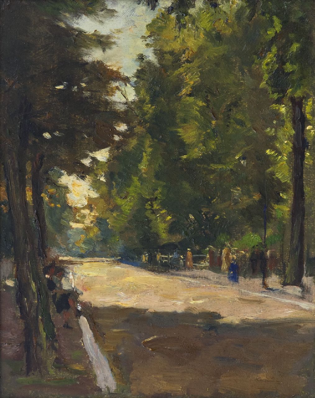 Noltee B.C.  | Bernardus Cornelis 'Cor' Noltee, Strolling in the park, oil on canvas 25.3 x 20.3 cm