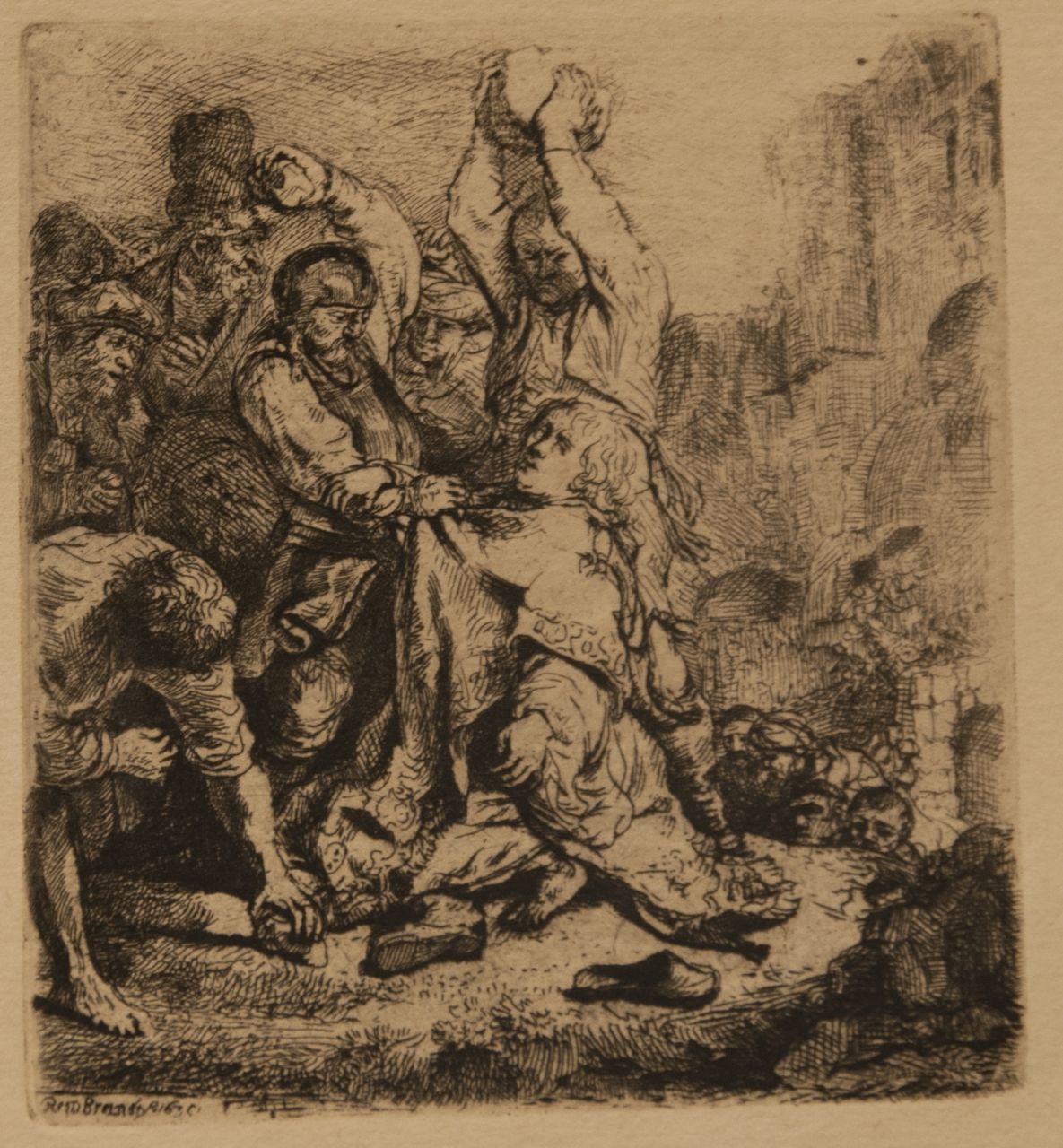 Rembrandt (Rembrandt Harmensz. van Rijn)   | Rembrandt (Rembrandt Harmensz. van Rijn), The stoning of St. Stephen, etching on paper 9.5 x 8.5 cm, signed l.l. in the plate and dated 1635 in the plate