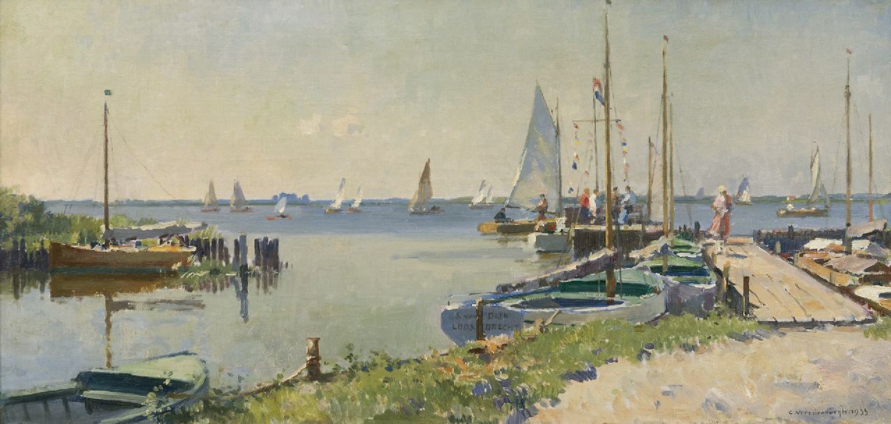 Vreedenburgh C.  | Cornelis Vreedenburgh, A sunny day along the Lake Loosdrecht, oil on canvas 36.3 x 74.8 cm, signed l.r. and dated 1933