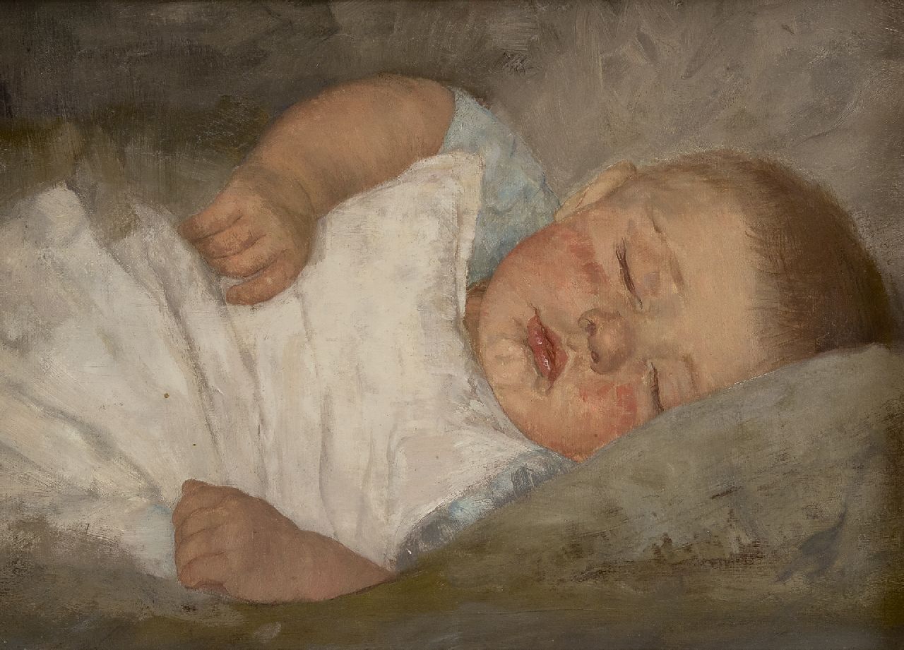 Moes W.W.  | Wilhelmina Walburga 'Wally' Moes, Sleeping child, oil on canvas 27.5 x 37.1 cm
