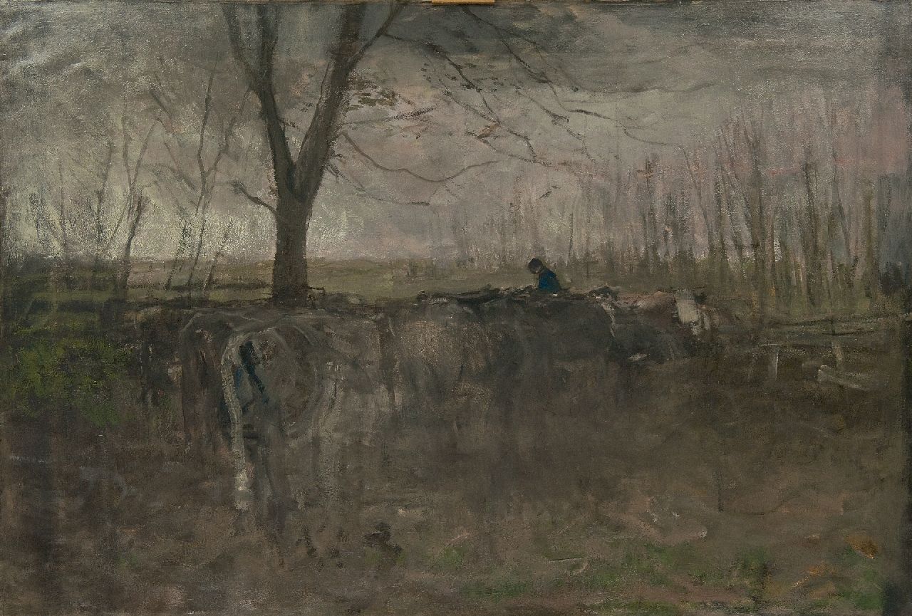 Mauve A.  | Anthonij 'Anton' Mauve, Milking yard near The Hague, oil on canvas 116.4 x 172.8 cm, signed l.r.
