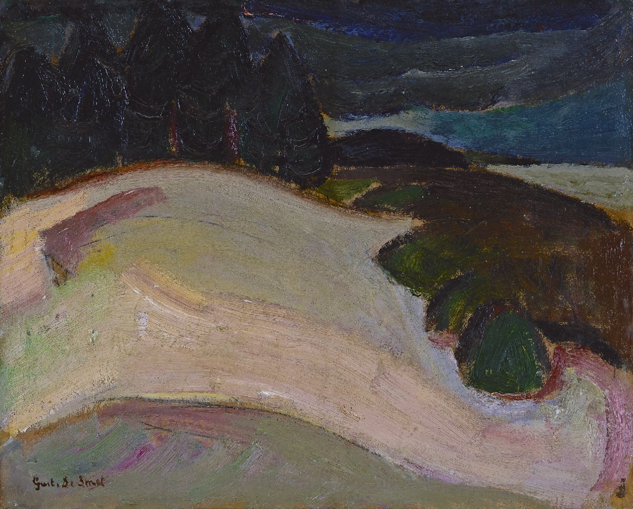Smet G. de | Gustave de Smet, Landscape, oil on board laid down on panel 31.9 x 38.6 cm, signed l.l. and painted ca. 1917