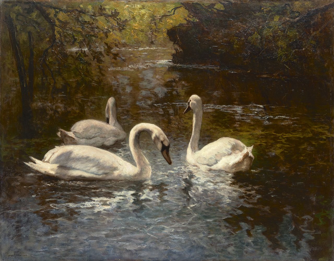 Essen J.C. van | Johannes Cornelis 'Jan' van Essen, White swans, oil on canvas 83.3 x 104.7 cm, signed l.l. and dated 1908