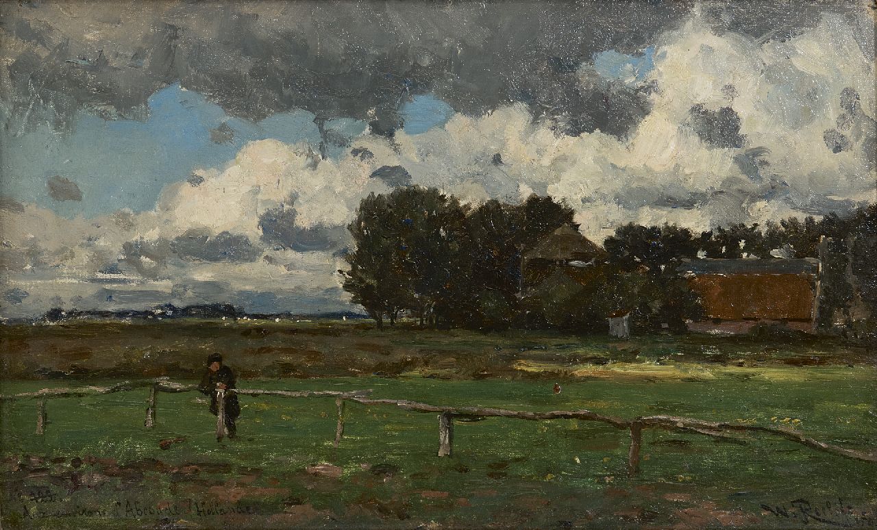 Roelofs W.  | Willem Roelofs, Aux environs d'Abcoude, oil on canvas laid down on panel 26.7 x 43.8 cm, signed l.r. and dated 1881 on the reverse