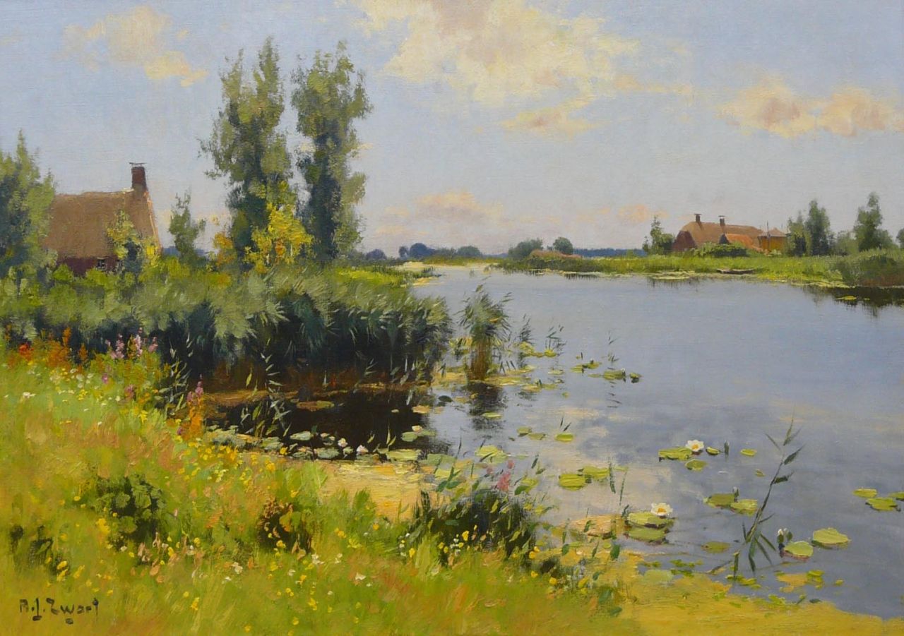 Zwart A.J.  | Adrianus Johannes 'Arie' Zwart, Summertime along the Kromme Mijdrecht, oil on canvas 50.5 x 70.3 cm, signed l.l.