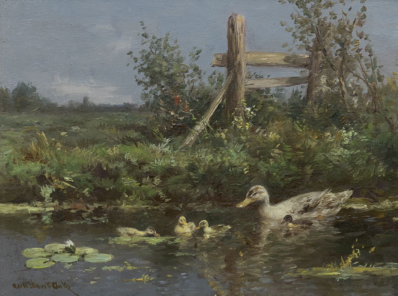 Artz C.D.L.  | 'Constant' David Ludovic Artz, Ducks and ducklings near the waterfront, oil on panel 18.1 x 24.2 cm, signed l.l.