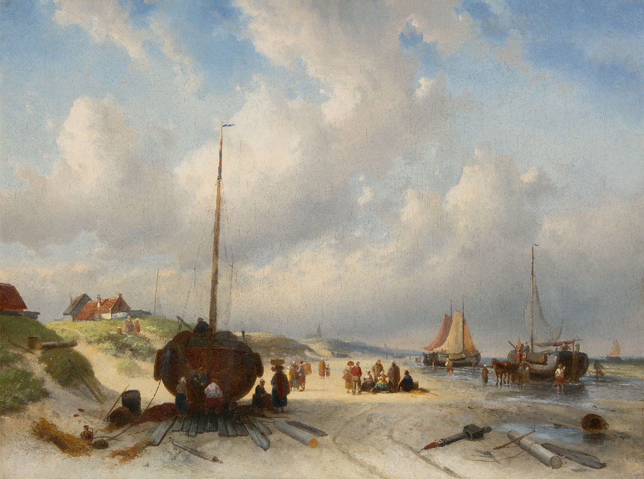 Leickert C.H.J.  | 'Charles' Henri Joseph Leickert | Paintings offered for sale | Fishing folk on the beach, oil on canvas 77.8 x 103.5 cm