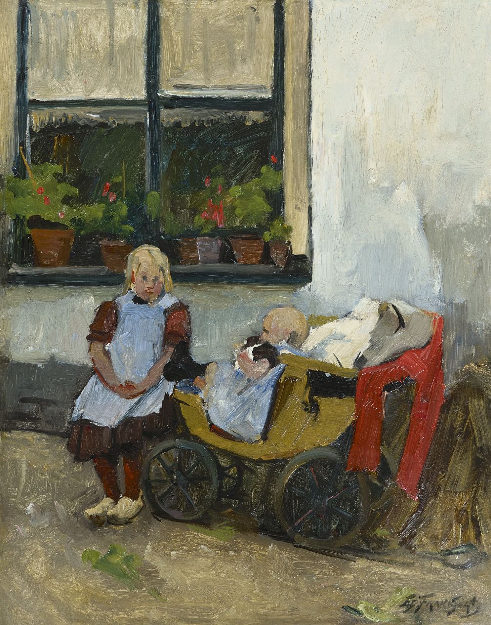 Frankfort E.  | Eduard Frankfort | Paintings offered for sale | Taking care of her little sister, oil on board 40.2 x 31.5 cm, signed l.r.