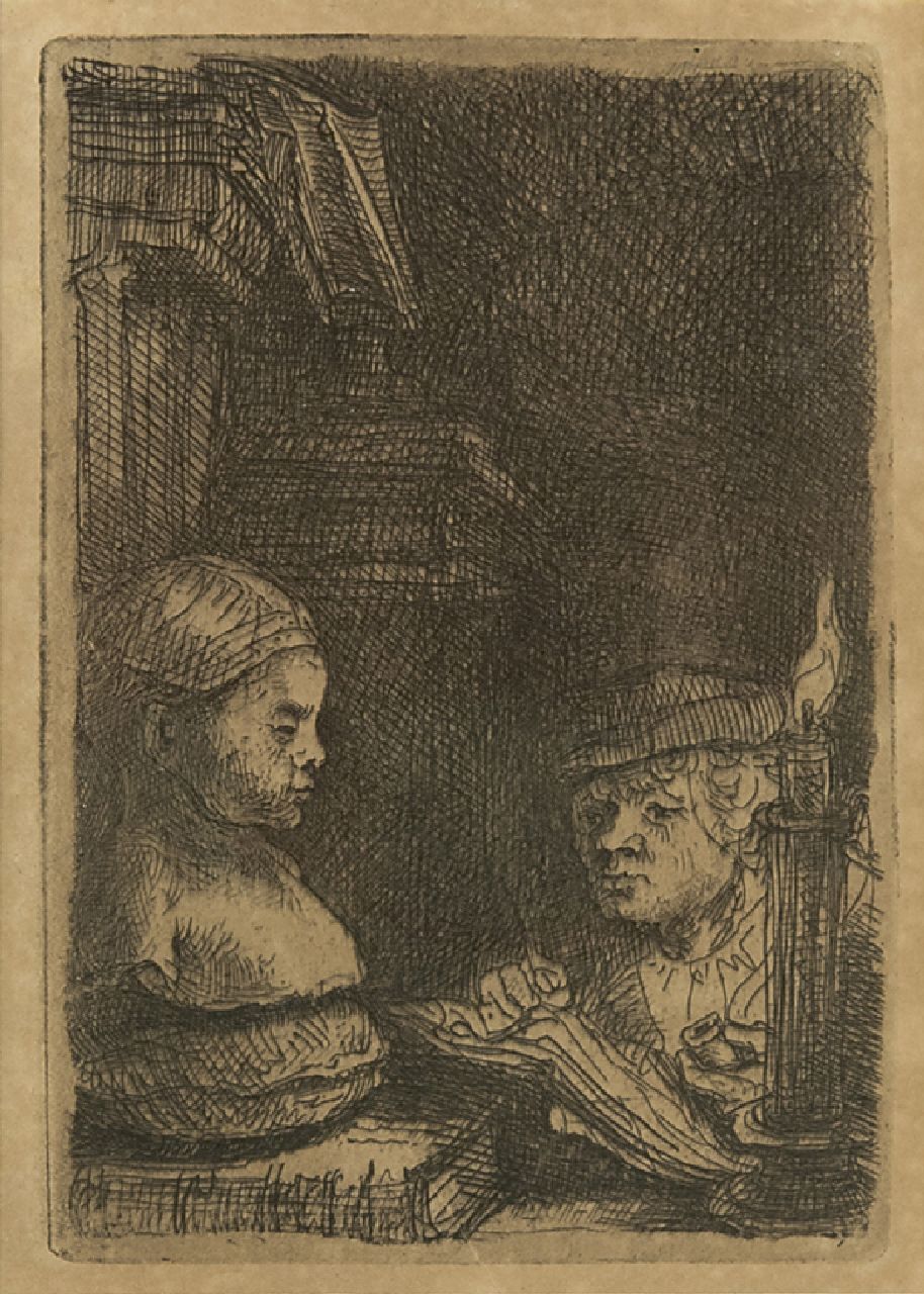 Rembrandt (Rembrandt Harmensz. van Rijn)   | Rembrandt (Rembrandt Harmensz. van Rijn), A man making a drawing after a plaster model, etching on paper 9.3 x 6.3 cm