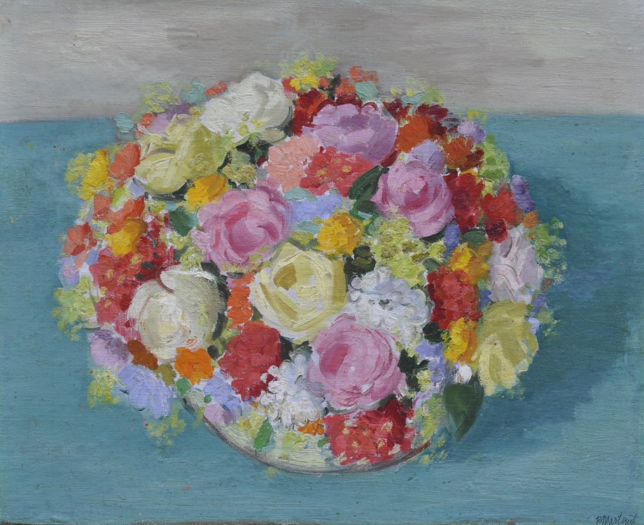 Martinez R.  | Raoul Martinez, Flowers, oil on canvas laid down on board 48.9 x 60.5 cm, signed l.r.