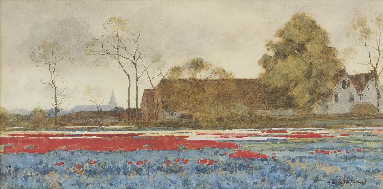 Koster A.L.  | Anton Louis 'Anton L.' Koster, Bulb fields, watercolour on paper 22.2 x 44.5 cm, signed l.r.