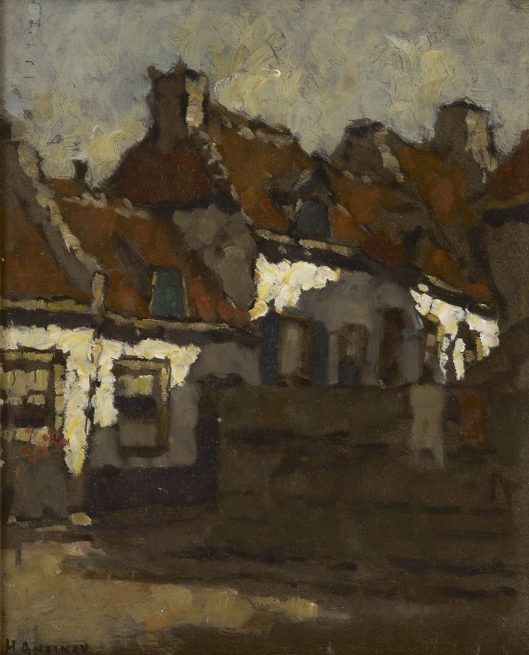 Herman Johannes Ansingh | A village street, oil on panel, 30.0 x 24.0 cm, signed l.l.