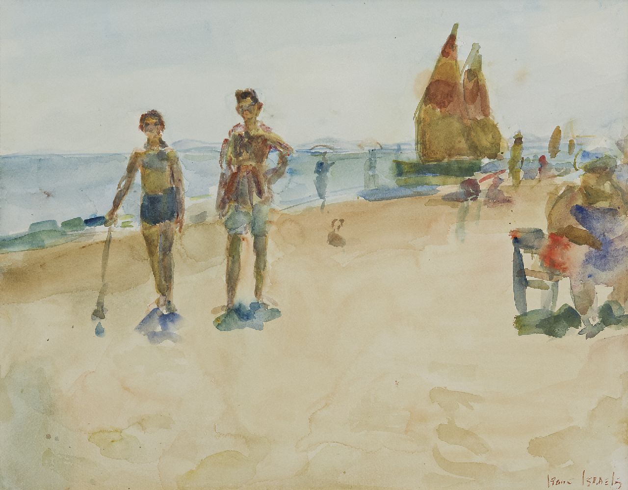 Israels I.L.  | 'Isaac' Lazarus Israels, Beach scene, Italy, watercolour on paper 38.5 x 48.9 cm, signed l.r.