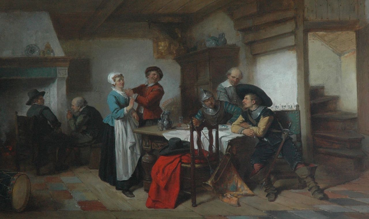 Kate H.F.C. ten | 'Herman' Frederik Carel ten Kate, At the inn, oil on panel 45.2 x 72.2 cm, signed l.l.