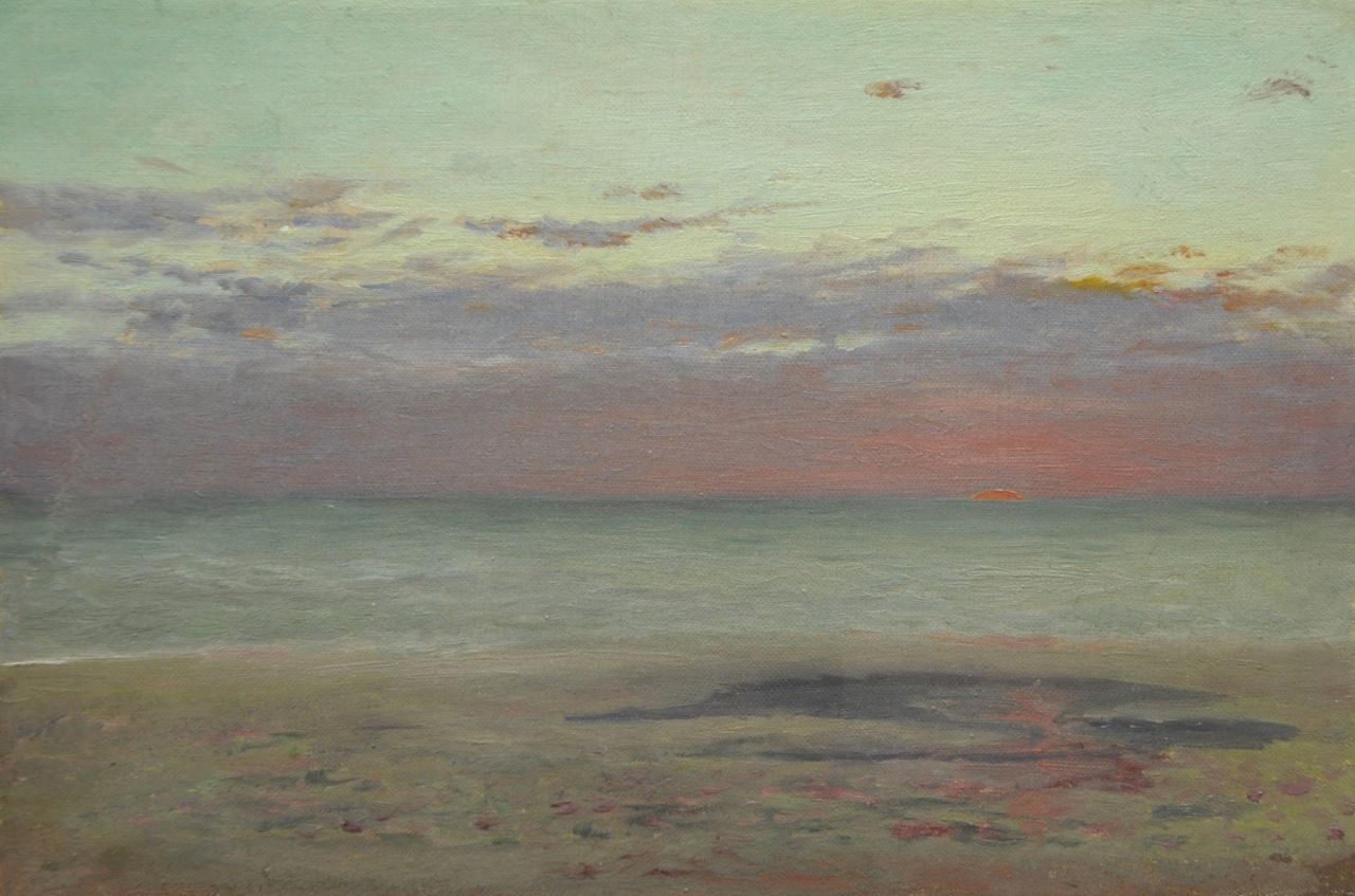 Mesdag H.W.  | Hendrik Willem Mesdag, Sunset above sea, oil on canvas laid down on panel 19.0 x 28.5 cm
