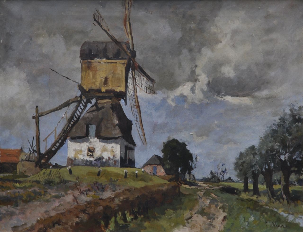 Vuuren J. van | Jan van Vuuren, A windmill near Molenaarsgraaf, oil on canvas 60.6 x 80.3 cm, signed l.r.