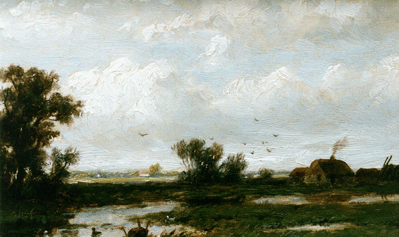 Wijngaerdt A.J. van | Anthonie Jacobus van Wijngaerdt, A polder landscape, oil on canvas 14.2 x 22.2 cm