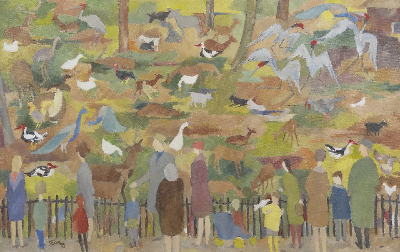 Vries J.S. de | Jacob Sybout 'Jaap' de Vries, At the deer-park, oil on canvas 50.0 x 80.1 cm, signed l.l. with monogram and painted early 1960's