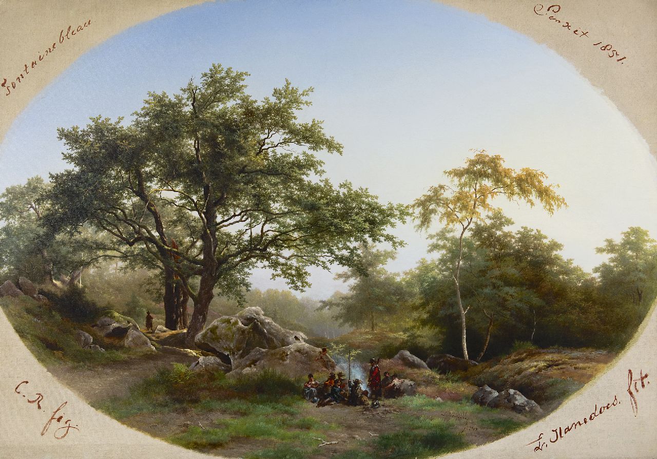 Hanedoes L.  | Louwrens Hanedoes, In the forest of Fontainebleau, oil on canvas 73.5 x 106.5 cm, signed l.r. and on the reverse and dated 1852 l.r. and on the reverse