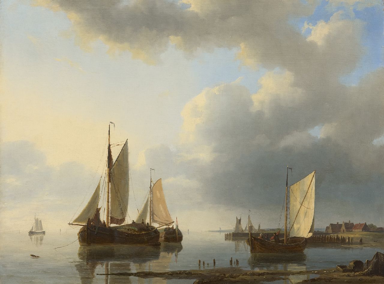 Hulk A.  | Abraham Hulk, Moored sailing ships in a calm sea, oil on panel 34.0 x 45.0 cm, signed l.r.