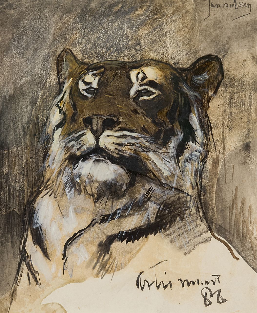 Essen J.C. van | Johannes Cornelis 'Jan' van Essen, Tiger in Artis zoo, Amsterdam, watercolour on paper 25.5 x 20.9 cm, signed u.r. and dated maart '88