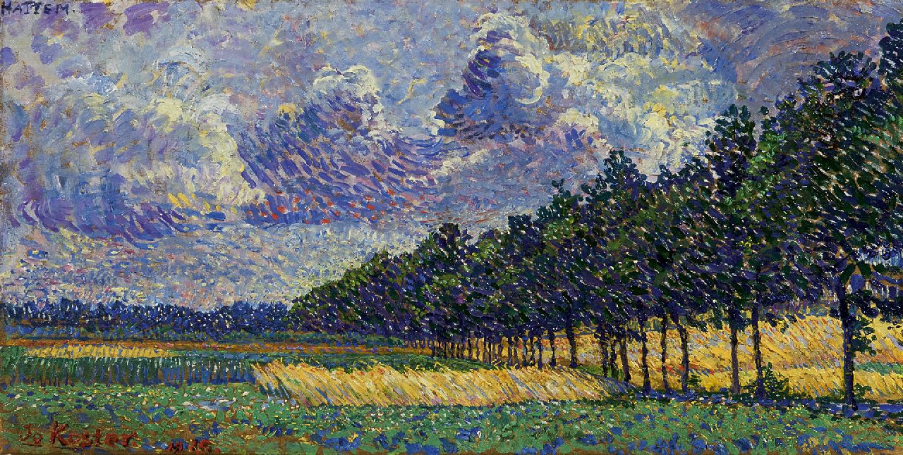 Koster J.P.C.A.  | Johanna Petronella Catharina Antoinetta 'Jo' Koster, A summer landscape near Hattem, oil on board 17.7 x 34.6 cm, signed l.l. and dated 1915